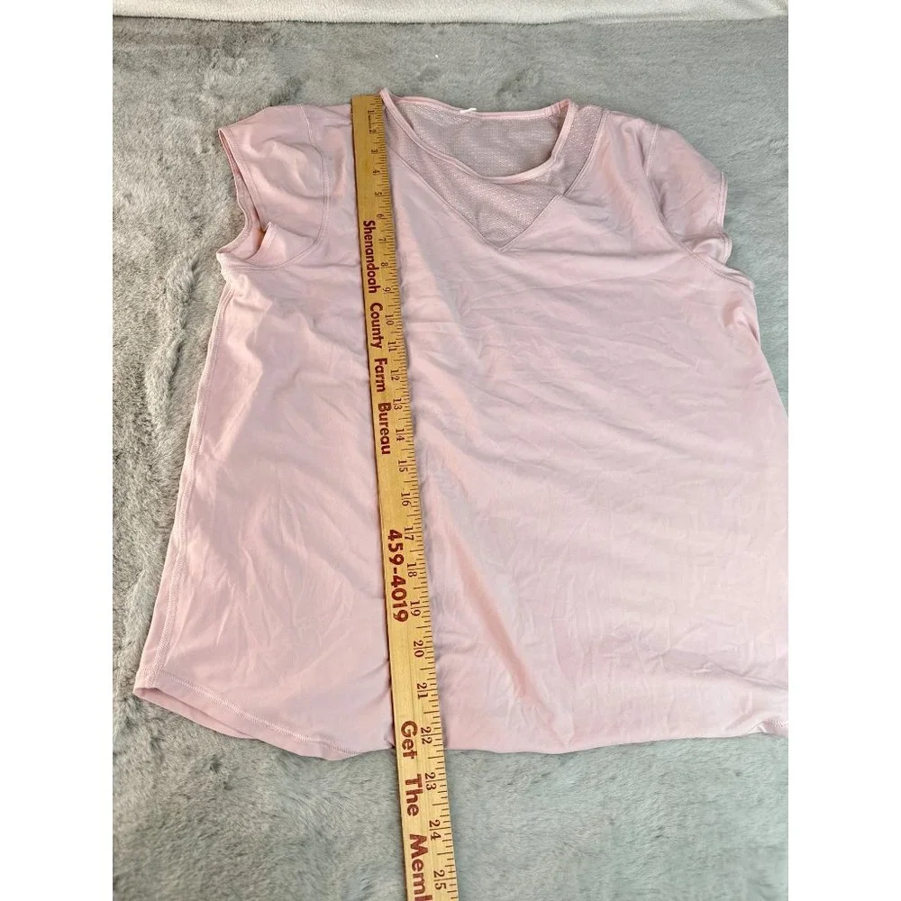 Lululemon Shirt Womens 4 For the Run Short Sleeve Pink Mesh‎ V Back Petals